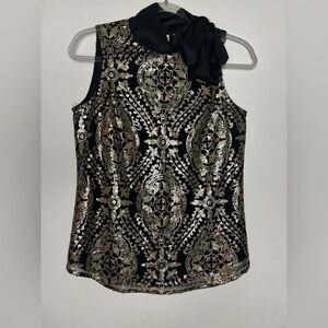 Eva Mendes for New York & Company Black and Gold Sequin Sleeveless Blouse Size S
